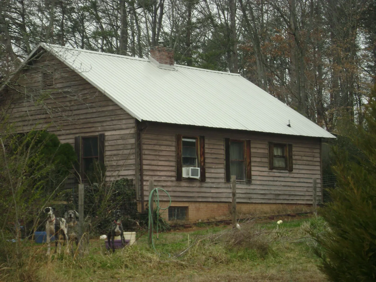 White metal roof on an old wood sided farmhouse, from a Metal Roof Installation job in Hiko